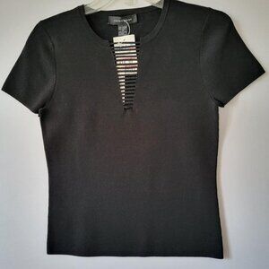 "CABLE & GAUGE" ROUND NECK BLACK TOP - SIZE MEDIUM [NWY]